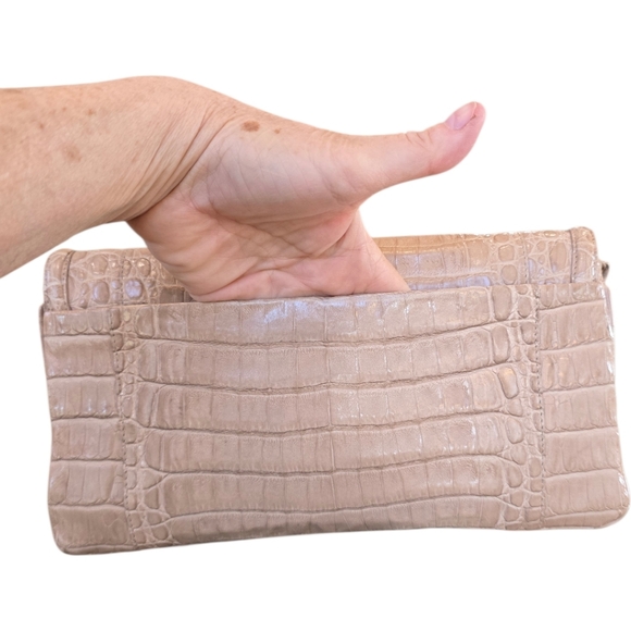 Nancy Gonzalez Genuine Crocodile Taupe Leather Convertible Crossbody Clutch - Picture 5 of 16